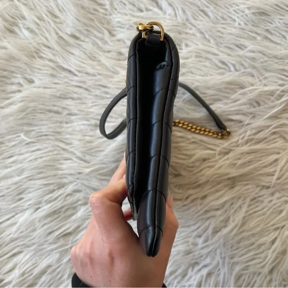 Tory Burch Black Lambskin Leather Convertible Kira Chevron Clutch Logo Bag EUC - Picture 7 of 12